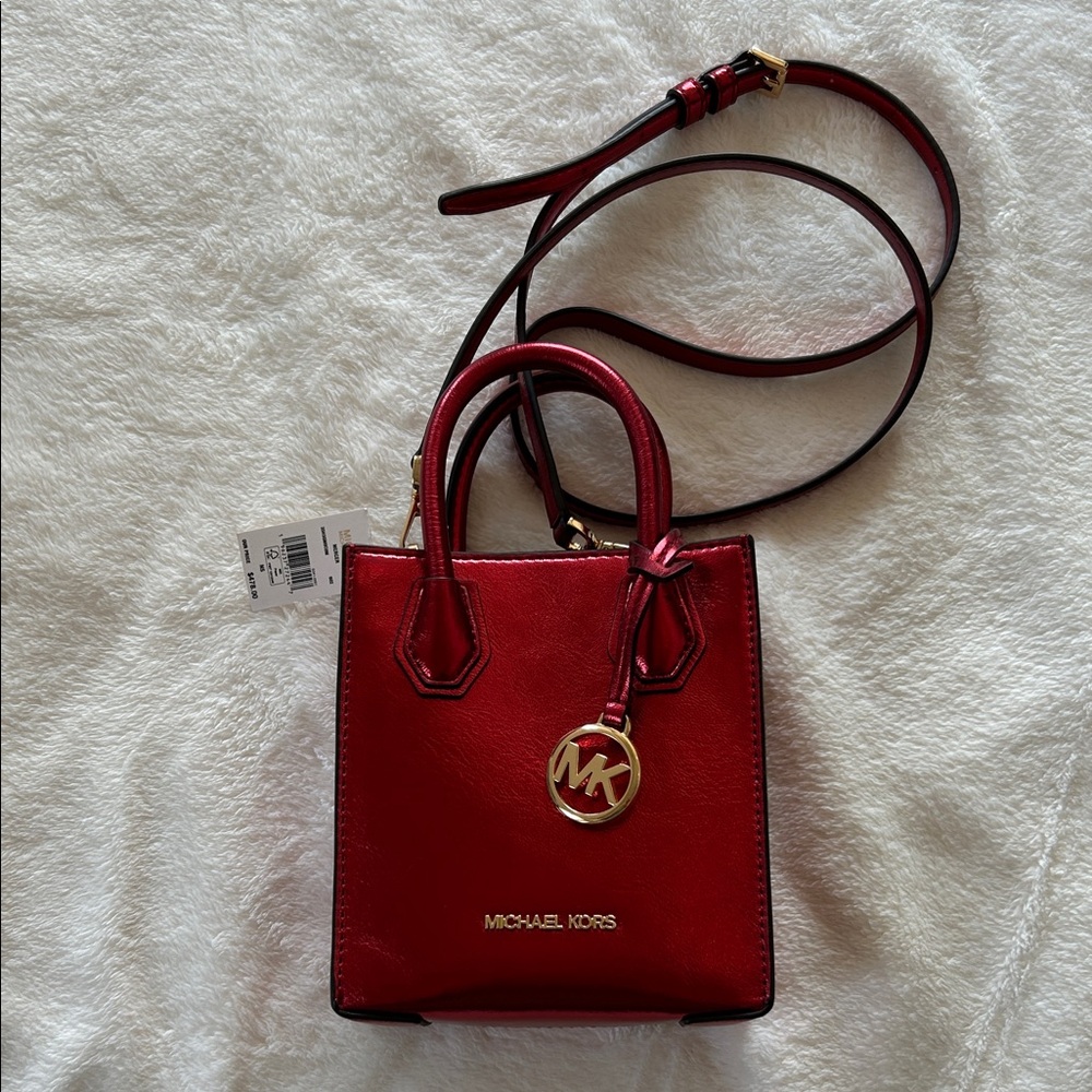 NWT MICHAEL Michael Kors metallic red micro bag